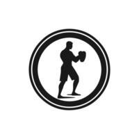 Logo von Mann Symbol Vektor Silhouette isoliert Design im Kreis Bodybuilder, Fitnessstudio Konzept schwarz Design
