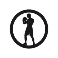 Logo von Mann Symbol Vektor Silhouette isoliert Design im Kreis Bodybuilder, Fitnessstudio Konzept schwarz Logo