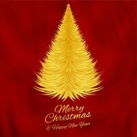 glad jul och Lycklig ny år, guld jul träd på röd silke bakgrund. vektor