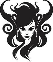 schwül Versuchung im schwarz schön Dämon Logo Vektor Kunst zauberhaft Dämon Symbol im einfarbig