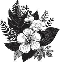 tropisch Eleganz schwarz Logo Design mit Blumen- Symbol schwarz und Fett gedruckt botanisch Blumen- Vektor Emblem