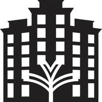 Horizont Eleganz enthüllt Wohnung Gebäude Logo majestätisch Wohnung Leben im schwarz ikonisch Emblem vektor