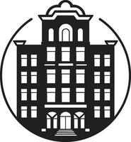 schwarz Wohnung Emblem städtisch Logo Design Vektor Kunst im schwarz ikonisch Gebäude