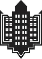 Stadtbild Majestät Wohnung Gebäude Logo majestätisch Leben schwarz Wohnung Komplex Symbol vektor