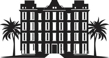 Luxus Stadtbild im schwarz Wohnung Gebäude Design schwarz Logo Meisterschaft ikonisch Wohnung Komplex vektor