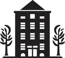 Luxus Leben im schwarz Wohnung Logo Symbol von städtisch Exzellenz Wohnung Gebäude vektor