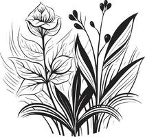 majestätisk djungel botanisk blommig logotyp emblem blommig elegans i svartvit svart vektor ikon