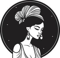 ikoniska enkelhet vektor ikon av svart kvinna profil i logotyp mystisk blick svart emblem med kvinnors ansikte ikon i svart