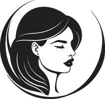 fängslande blick logotyp design med en kvinnors ansikte bemyndigande elegans svart logotyp av en kvinna ansikte vektor