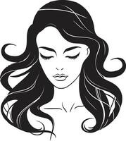 mysteriös Gelassenheit Logo mit ein Frauen Gesicht subtil locken schwarz Logo mit weiblich Gesicht vektor