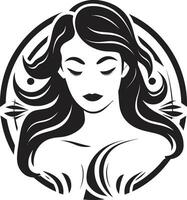 ewig locken Logo mit weiblich Gesicht Symbol im schwarz Ermächtigung durch Gelassenheit schwarz weiblich Gesicht Emblem vektor