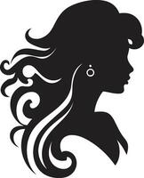 skulpterad skönhet svart kvinna ansikte emblem i svartvit tidlös locka svart ansikte vektor ikon med kvinnors profil i svartvit