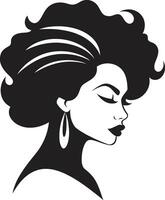 elegant rader svart logotyp med honor ansikte ikon i svartvit ikoniska enkelhet vektor ikon av svart kvinna profil i logotyp i svartvit