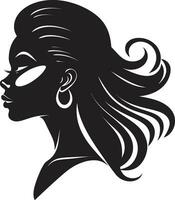 elegant Wesen schwarz Logo mit weiblich Gesicht Symbol anmutig Blick Vektor Symbol von ein Frauen Antlitz