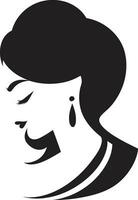 elegant lugn svart kvinna ansikte emblem fängslande profil logotyp med kvinnors ansikte i svartvit vektor