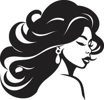 zeitlos locken schwarz Gesicht Vektor Symbol mit Frauen Profil im einfarbig elegant Linien schwarz Logo mit Frauen Gesicht Symbol im einfarbig