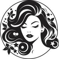 Eleganz im Einfachheit Vektor Symbol von weiblich Gesicht geformt Schönheit schwarz weiblich Gesicht im Emblem