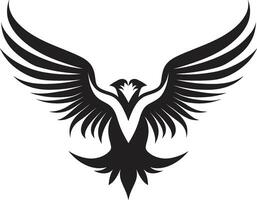 befjädrad majestät svart Örn logotyp vektor ikon stigande hög svart Örn design emblem