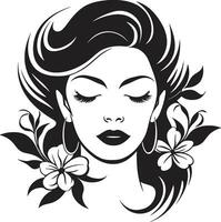 ikonisch Einfachheit Vektor Symbol mit ein Frauen Gesicht mystisch Blick Emblem mit schwarz weiblich Gesicht