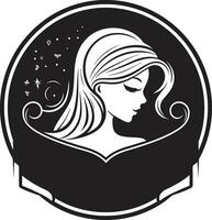 geformt Schönheit schwarz weiblich Gesicht Emblem im einfarbig Logo mit weiblich Gesicht Symbol im schwarz einfarbig vektor