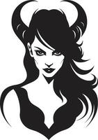 Vektor Kunst zauberhaft Dämon Emblem im schwarz verführerisch Schönheit schwarz Logo Design mit Dämon Symbol