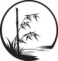 bambu zen design avtäckt i svart elegant logotyp med vektor ikon ikoniska naturlig lugn zen trädgård med svart bambu växt symbol