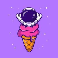 süß Astronaut im Eis Sahne Kegel Karikatur Vektor Symbol Illustration. Wissenschaft Essen Symbol Konzept isoliert Prämie Vektor. eben Karikatur Stil