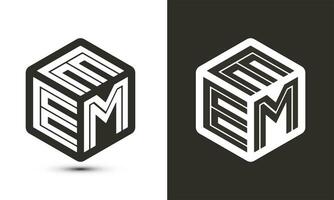 eem brev logotyp design med illustratör kub logotyp, vektor logotyp modern alfabet font överlappning stil.