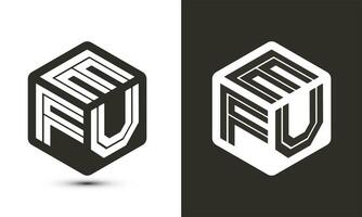 efu brev logotyp design med illustratör kub logotyp, vektor logotyp modern alfabet font överlappning stil.