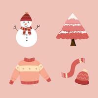 vinter- element uppsättning för jultomten och ny år dekoration. snögubbe för barn. platt vektor illustration.