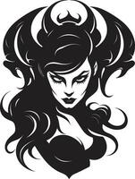 Vektor Kunst neu definiert dunkel Verführerin Logo elegant teuflisch Charme zauberhaft Dämon im schwarz