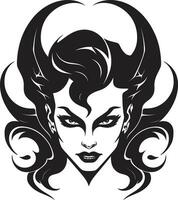 ikoniska förtrollning elegant demon emblem kvav förförerska skön kvinna demon logotyp herravälde vektor