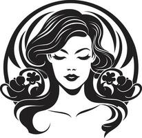 ikonisch Weiblichkeit schwarz Gesicht Design Emblem mysteriös locken weiblich Gesicht Logo im einfarbig vektor