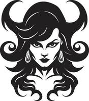 vektor artisteri mörk frestelse logotyp elegant djävulsk konst avtäckt förtjusande demon i svart