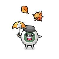 Cartoon des süßen Augapfels, der im Herbst einen Regenschirm hält vektor