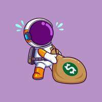 süß Astronaut bringen Geld Tasche Karikatur Charakter vektor