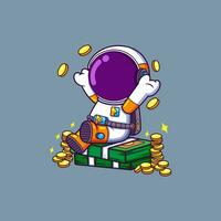 söt rik astronaut med pengar tecknad serie karaktär vektor