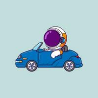süß Astronaut Fahren Auto Karikatur Charakter vektor