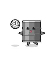 Charakterkarikatur des Ölfasses spielt Volleyball vektor