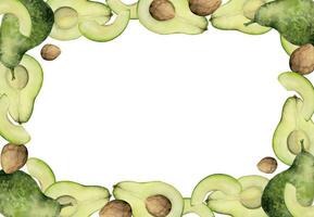 hand dragen vattenfärg grön avokado vegetabiliska för diet, friska livsstil, vegan matlagning. illustration rektangulär gräns ram isolerat på vit bakgrund. design affisch, skriva ut, hemsida, kort, meny vektor