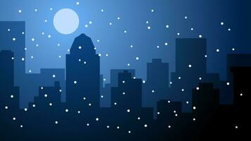 vinter- säsong stad landskap vektor illustration. urban silhuett av horisont byggnad på natt i kall säsong. vinter- stadsbild landskap för bakgrund, tapet eller landning sida