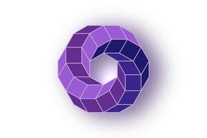 3d Spiral- Rhomboid gestalten im lila Farbe, Logo Design im geometrisch Rahmen Stil. Geschäft abstrakt Symbol. Unternehmen, Medien, Technologie, Vektor isoliert auf Weiß Hintergrund