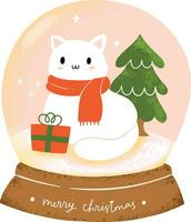 Glas Schnee Globus Weihnachten dekorativ Design. Wachsmalstift Bürste süß Katze Weihnachten Schneeball vektor