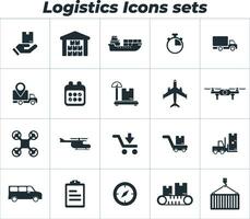 Sammlungen von Symbole Darstellen Lagerung, Versand, Logistik, Verteilung, Lieferung und mehr. Logistik Symbol setzt. Logistik. vektor