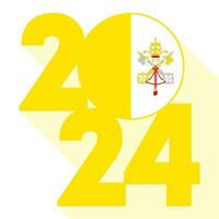glücklich Neu Jahr 2024, lange Schatten Banner mit Vatikan Stadt Flagge innen. Vektor Illustration.