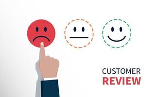 negativ recension eller feedback, valde kundens hand sorgligt ansiktsikon vektor