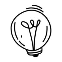 Gekritzel Licht Birne, Hand gezeichnet Lampe. süß Vektor Illustration isoliert auf Weiß Hintergrund