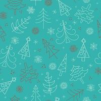 einstellen von Weihnachten Bäume und Schneeflocken. Neu Jahre Tanne im Gekritzel Stil, Vektor nahtlos Hintergrund. zum Dekoration von Geschenk Verpackung, Textilien, Hintergrund.