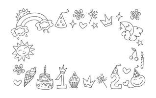 ram, baner födelsedag. uppsättning söt märken, tecknad serie födelsedag attribut. barns Semester vektor