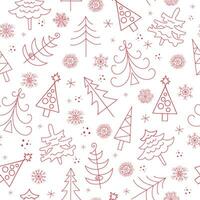 Muster Weihnachten Bäume und Schneeflocken im Gekritzel Stil. Neu Jahr Vektor Illustration.